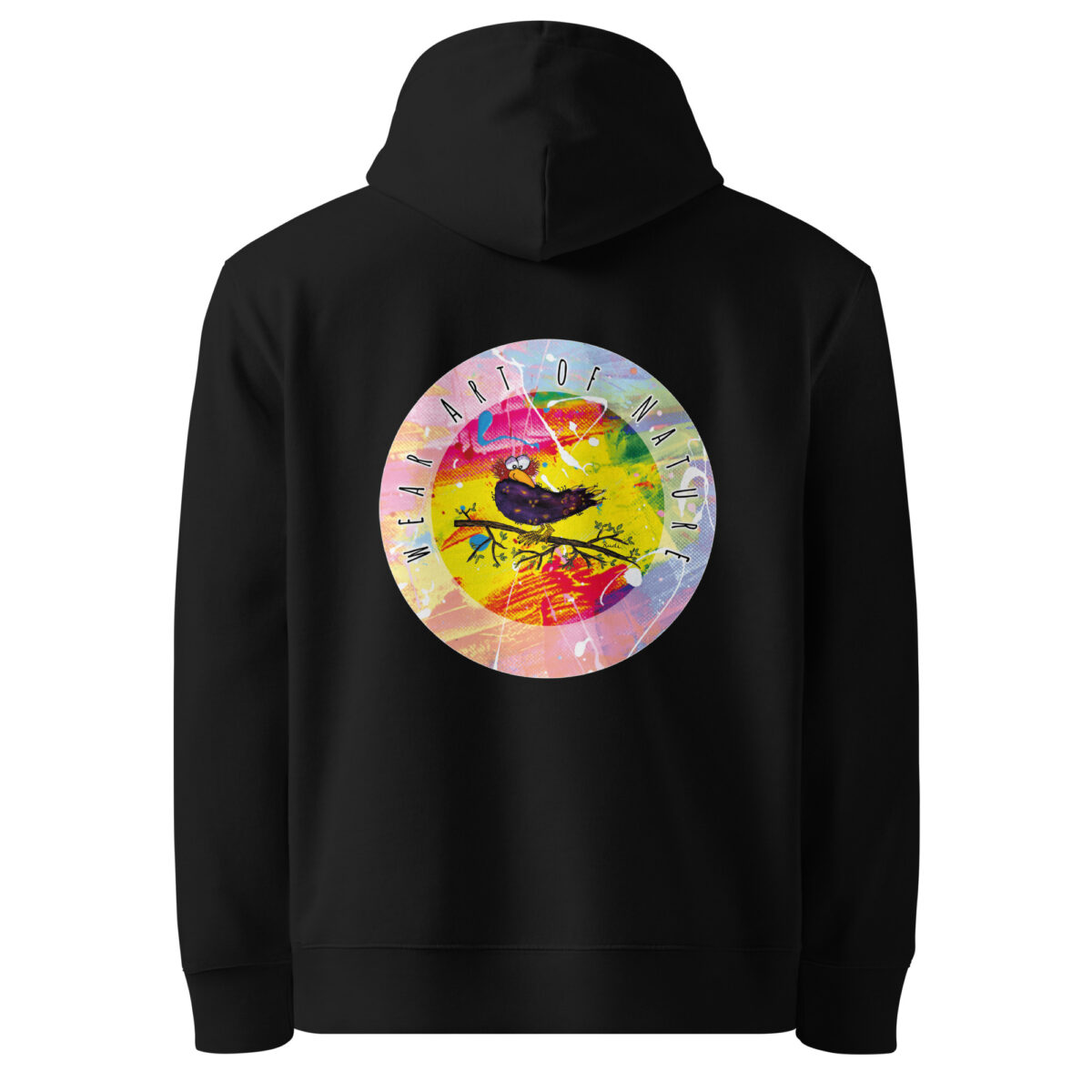 raven round backprint hoodie – nachhaltige bio mode von wear art of nature core color